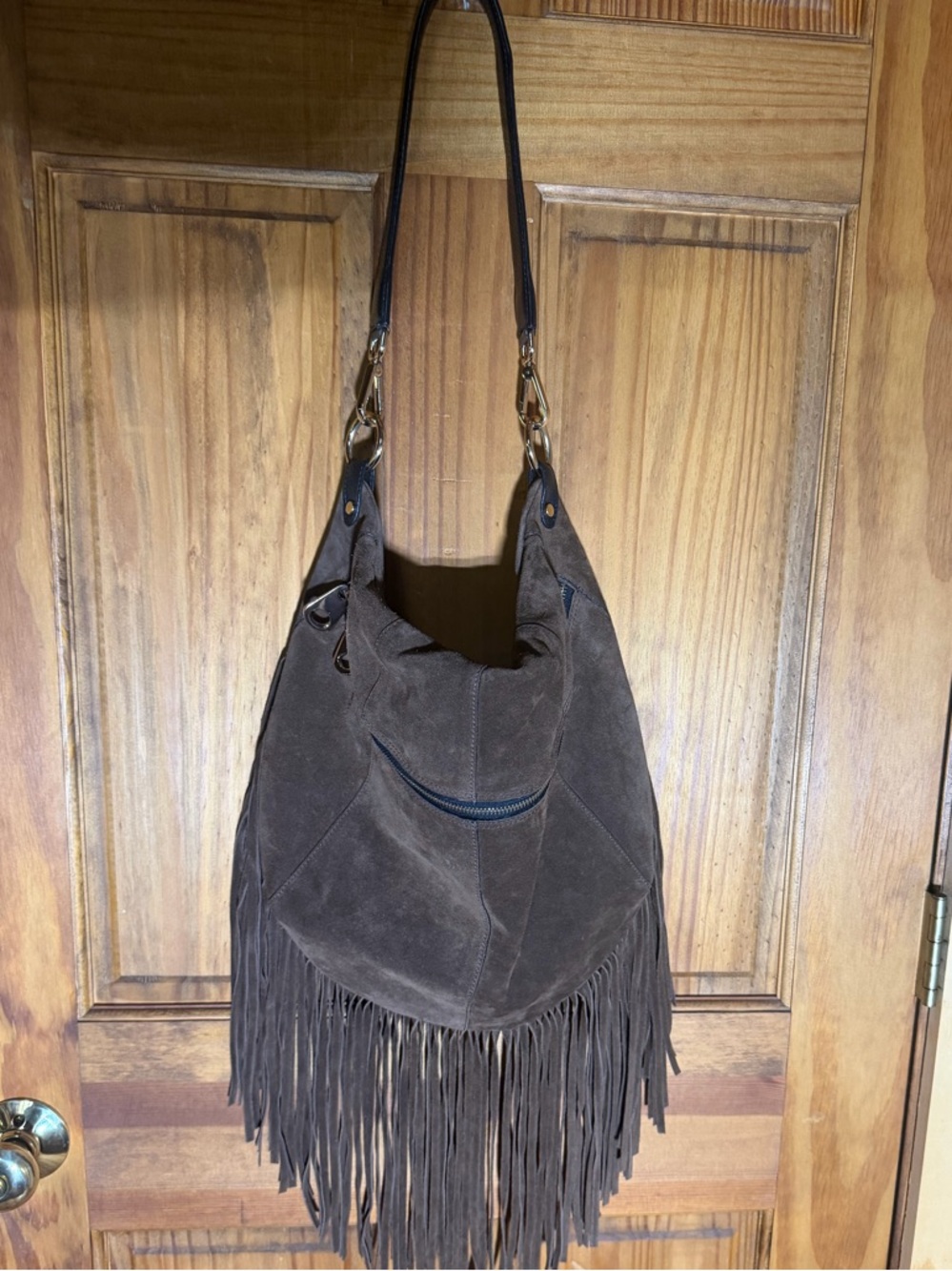 Innue Fringed Suede Hobo western Shoulder Bag purse - Dark Brown